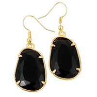 fyjs unique light yellow gold color irregular shape trapezoid black agates dangle earrings for party gift jewelry