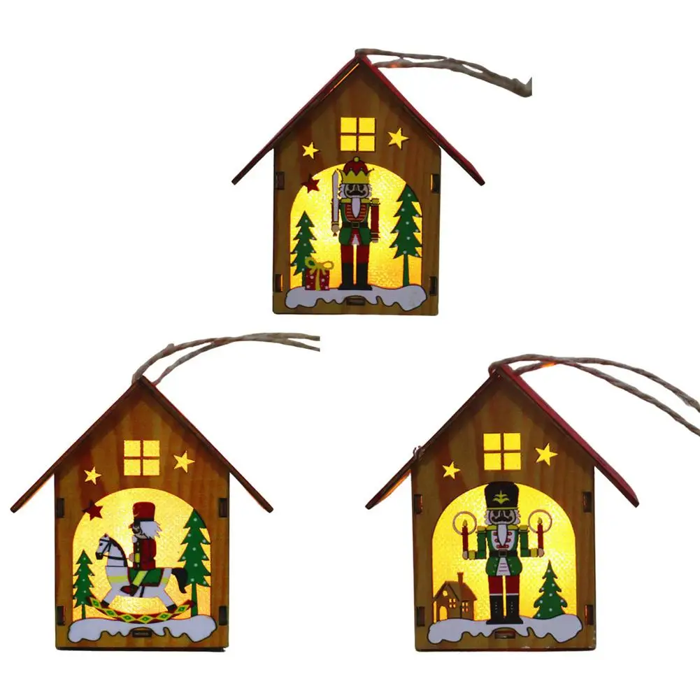 

Christmas Ornaments Wooden Nutcracker House Christmas Tree Ornaments With LED Light And Bright Colors