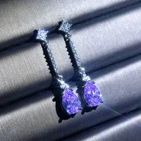 jewelry inlaid imitation natural amethyst water drop pear shaped ear stud earring super flash zircon earrings korean fashion