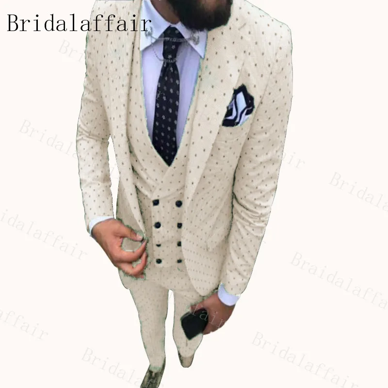 Мужской костюм в горошек Bridalaffair сезона 2020 года цвета слоновой кости 3 предмета