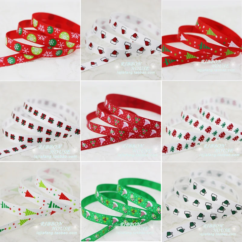 Атласные ленты 3/8 дюйма (10 мм) красные белые зеленые для подарка декоративный