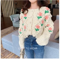 new sweet thick knit womens knit sweaters cardigan autumn winter casual flower embroidery kawaii sweater jackets female tops