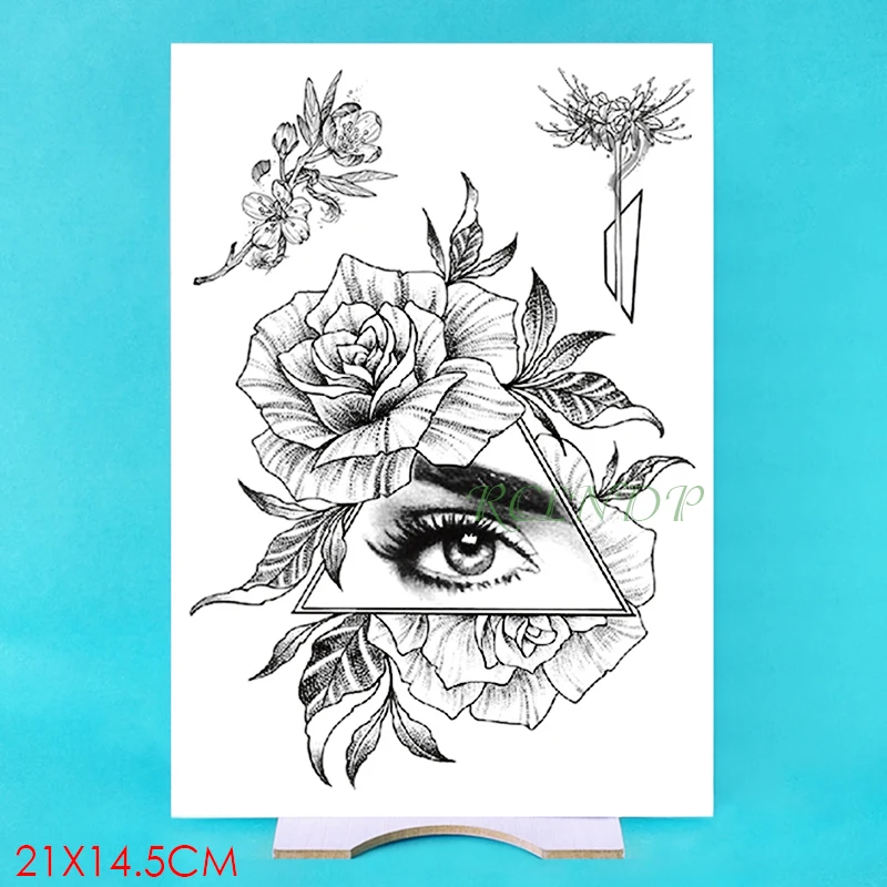 

Waterproof Temporary Tattoo Sticker Rose Flower Eye triangle fake tatto flash tatoo tatouage temporaire leg arm for women girl