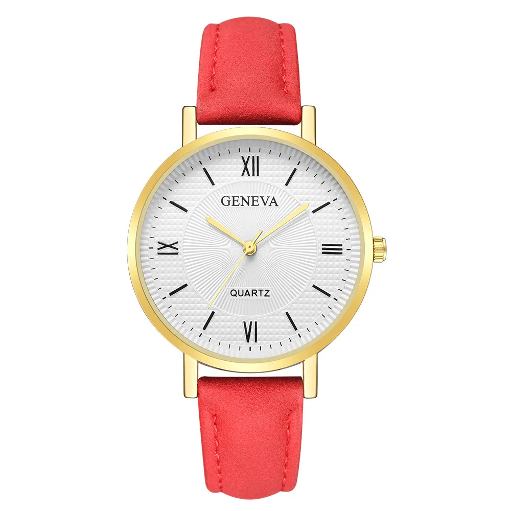 Часы наручные женские с кожаным ремешком модные кварцевые разные цвета