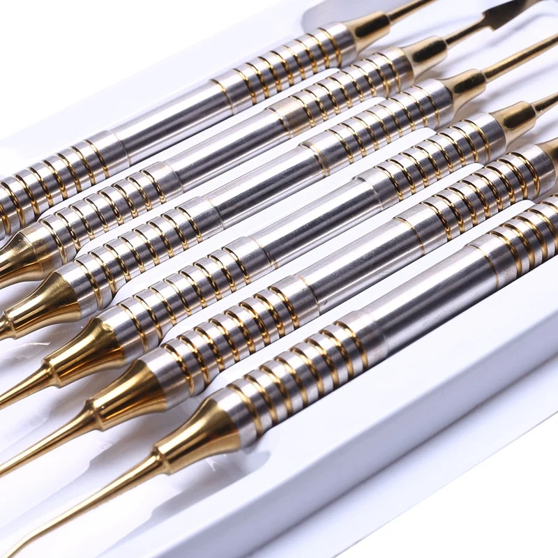 

6Pcs Composite Resin Filling Spatula Titanium Plated Head Resin Filler Set Thick Handle Restoration Set Instrument