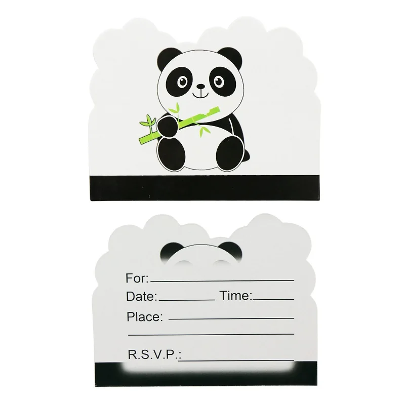 10pc invitation card Горячее предложение: вечерние баннеры с изображением мультяшной панды на день рождения, салфетки, шарики с пандой, топперы для торта, подарочные пакеты для детского душа для дома - Цвет: 10pc invitation card