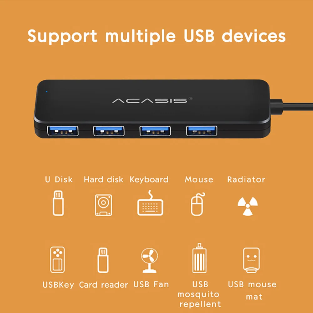 Acasis USB 3,0 концентратор 4 порта мульти usb-хаб 2,0 с адаптером питания концентратор USB 3,0 для ПК Компьютерные аксессуары USB разветвитель для Macbook