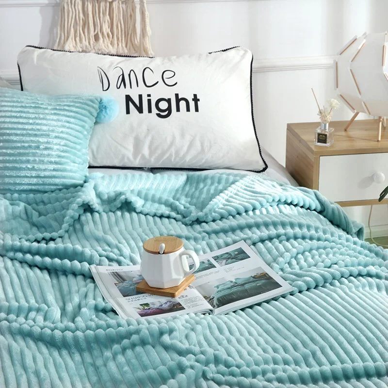 

Hot Home Striped Textile Flannel Blanket Super Warm Soft Solid Blankets Throw Milk Fleece Leisure Flannel Blanket