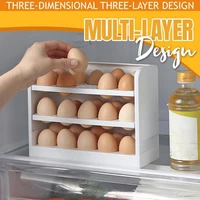 three layers creative flip egg storage box fridge organizer container household kitchen egg food storage space saver container