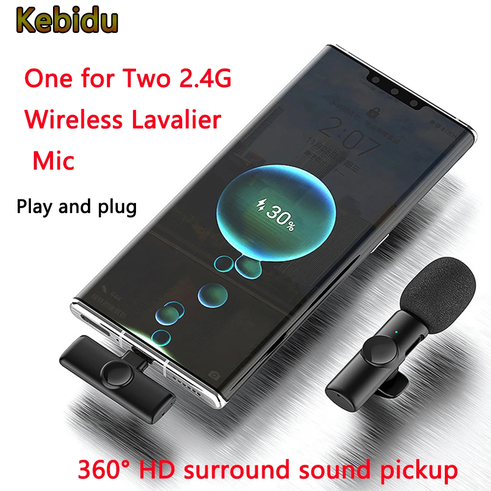 

Kebidu 360 Omnidirectional Pickup Mic 2.4Ghz 1 For 2 Wireless Lavalier Mic Mini Rechargeable Drive Free Mic For Live Broadcast