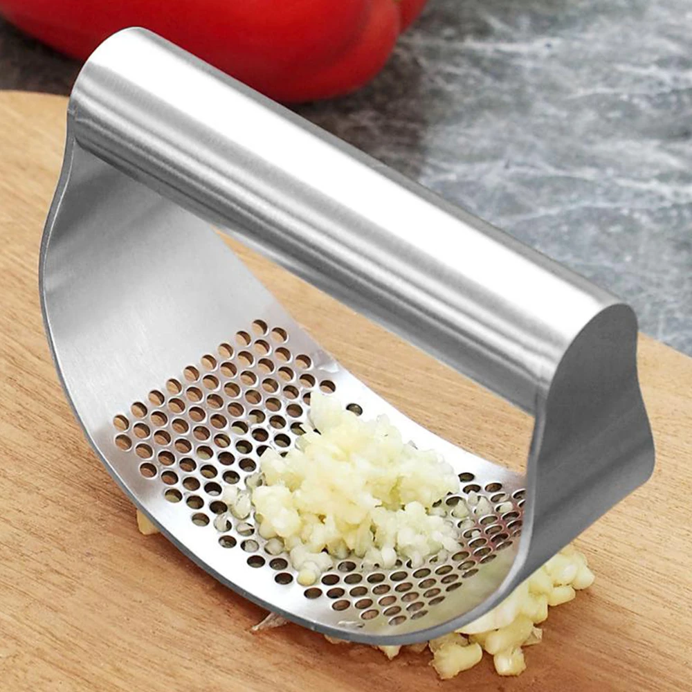 

Stainless Steel Garlic Press with Handle Rocker Garlic Crusher Squeezer Slicer Mincer Chopper with Silicone Tube Peeler Clean