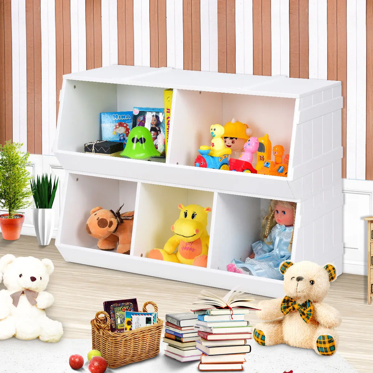 Kids Toy Storage Cabinet Flexible Stackable Bookcase Shelf Rack Box Organizer