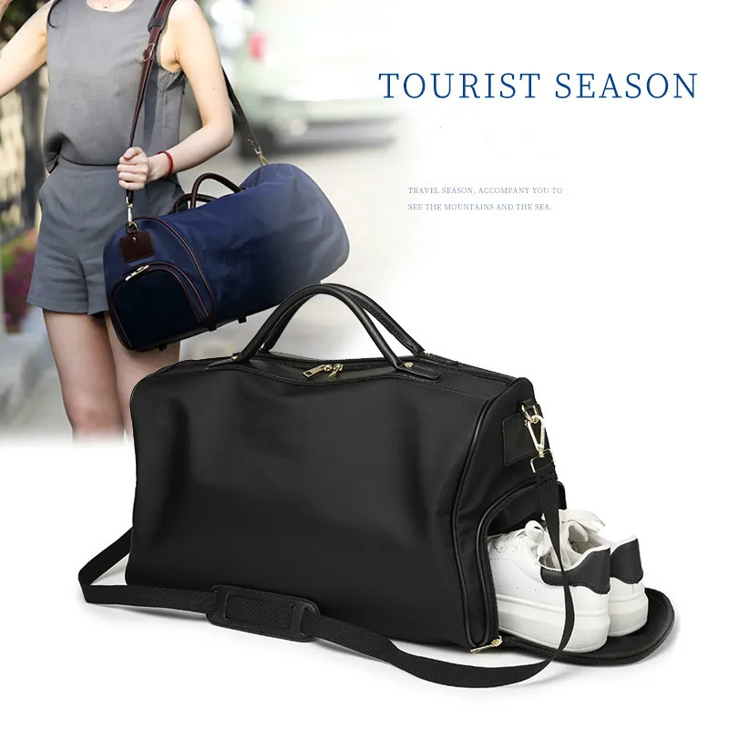 

Trendy Practical Shoe Position Travel Bag Nylon Waterproof Travel Bag Unisex Portable Shoulder Crossbody Bag Simple Luggage Bag
