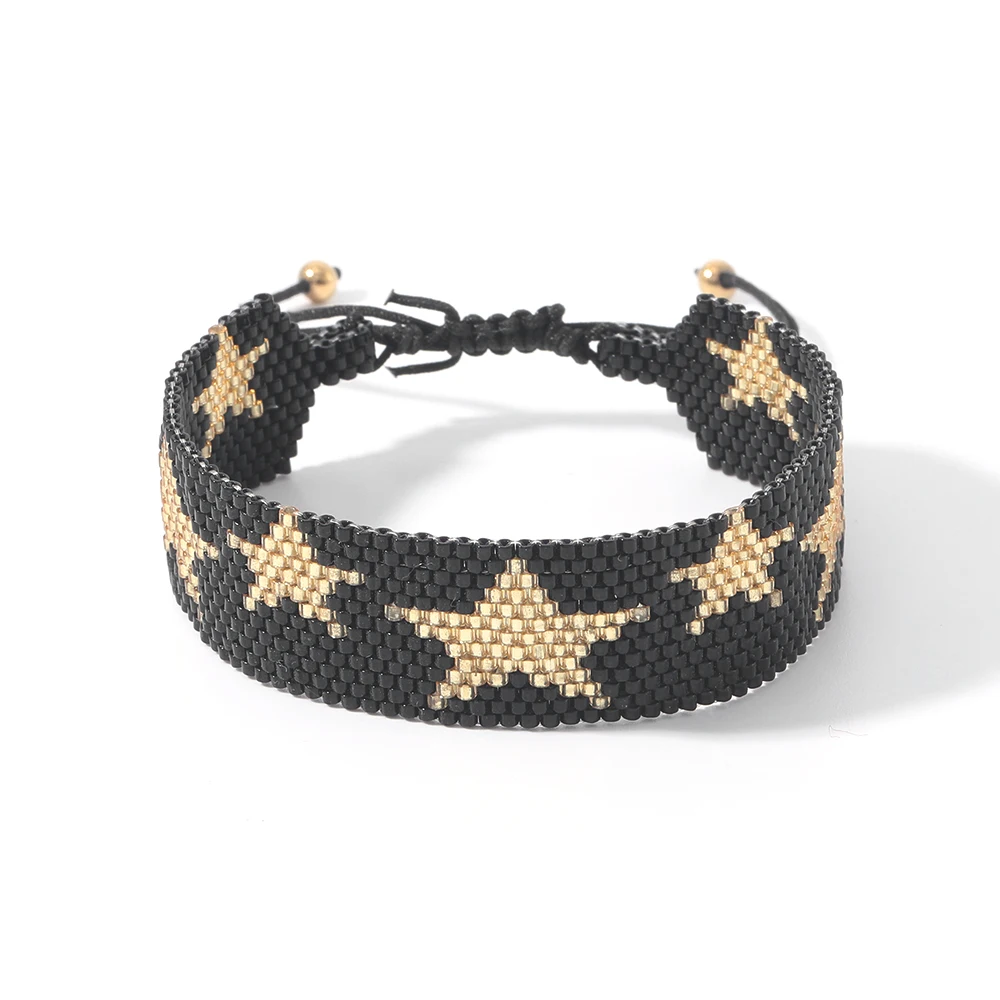 

YAUKIA Black Bottom Gold Star Miyuki Beads Bracelet Handmade Woven Bohemian Armband Pulseras Mujer Moda Fashion 2021 New Jewelry