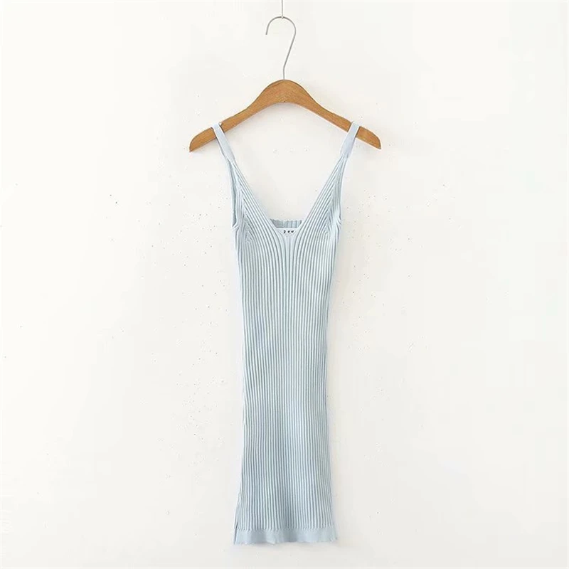 LUNDUNSHIJIA женское голубое трикотажное мини-платье 2020 летнее сексуальное облегающее