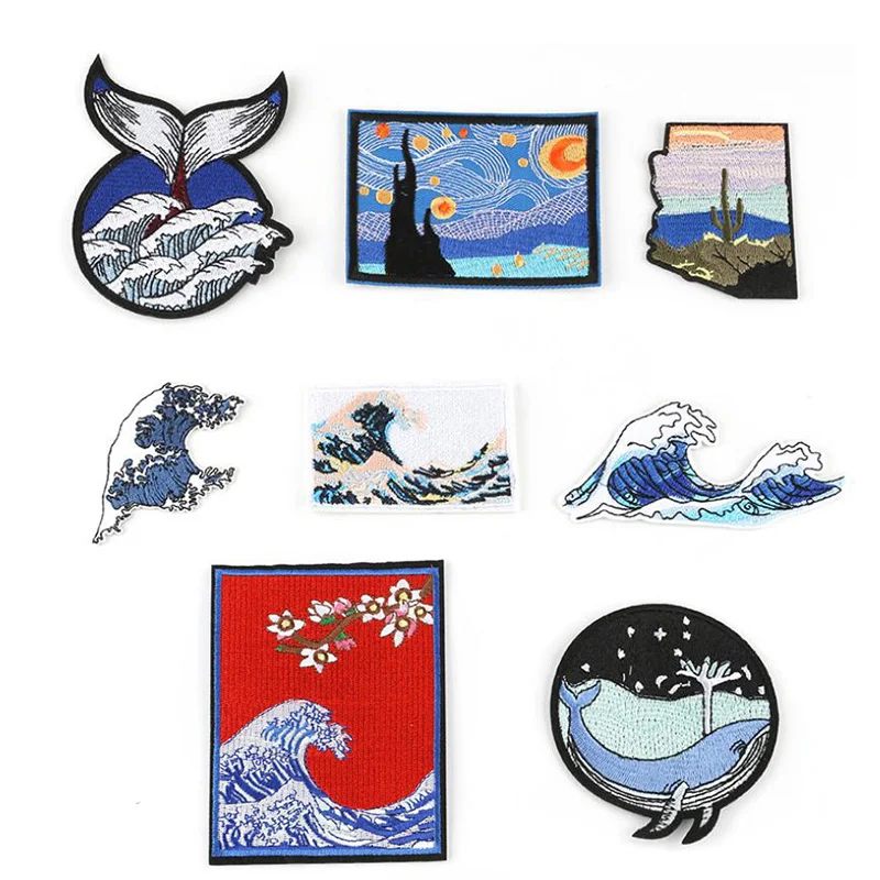Нашивка с вышивкой в японском стиле для одежды аппликация сделай сам наклейка