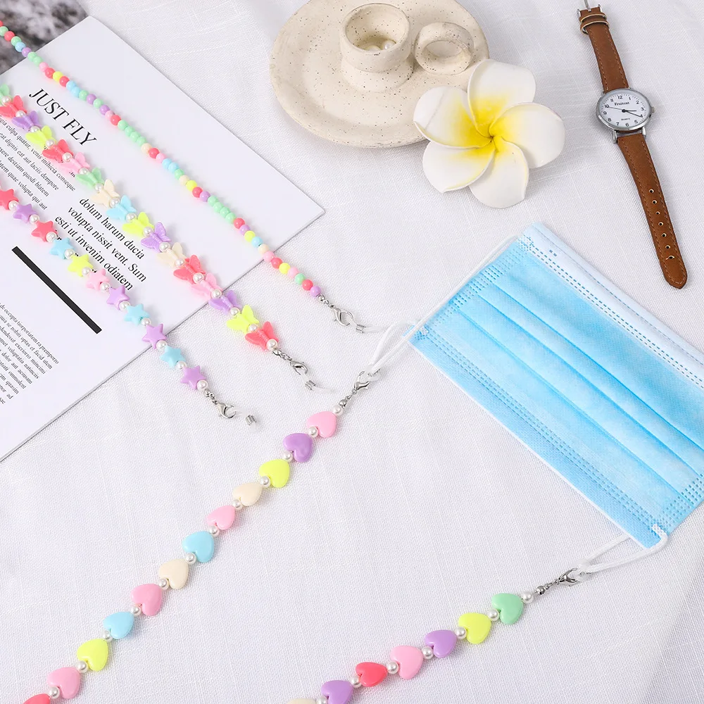 

Fashionable Personality Color Stars Butterfly Round Beads Love Heart-Shaped Glasses Mask Lanyard Chain Women's Jewelry Accessory
