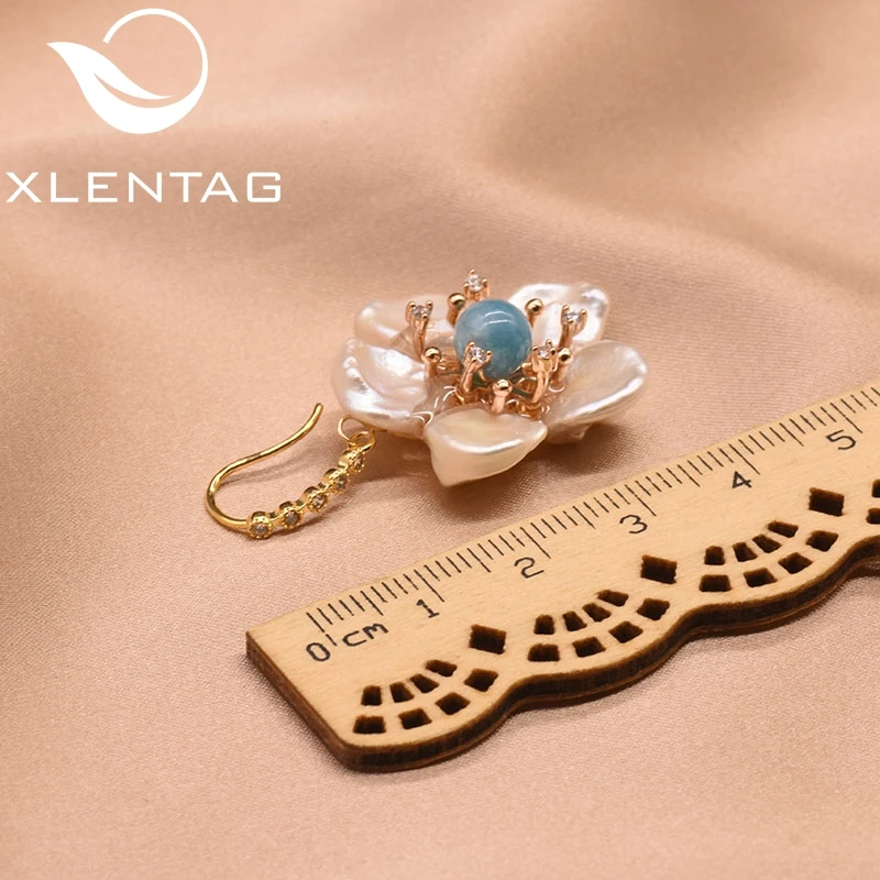 

XlentAg Handmade Petal Pearl Earrings Minimalist Birthday For Women Wedding Birthday Luxury Fine Jewelry Aretes GE0811B