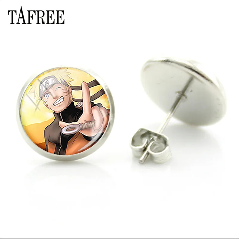 TAFREE Аниме Наруто Саске серьги гвоздики мультфильм фото стекло кабошон серьги Косплей Ювелирные изделия Подарки NA34