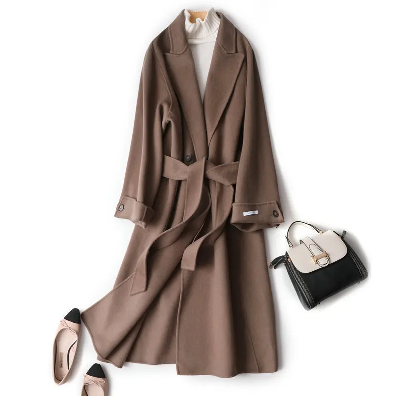 

High-end double-sided cashmere coat women 2020 autumn and winter new Korean version belt loose medium and long wool coat