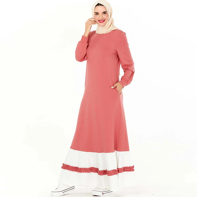 Мусульманское платье с карманом и розовым хиджабом турецкие платья Abaya ислам