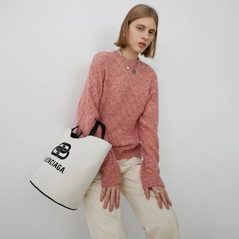 

Timis Li Casual Women New Loose Knitted Sweater Vintage Autumn Diamond Shape Pullover Top Fashion Long Sleeve Sweaters Jumper