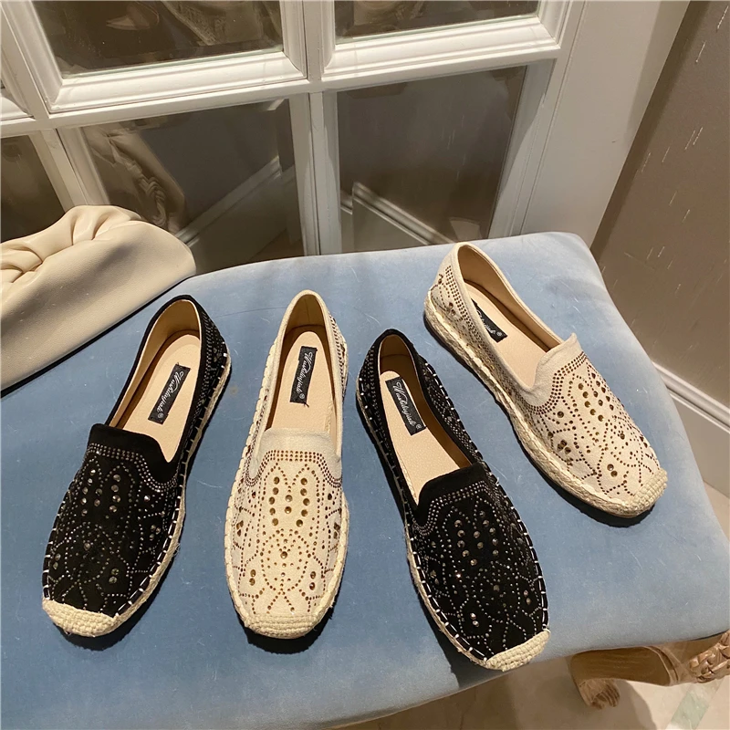 

Женские Замшевые эспадрильи стразы, обувь на плоской подошве, повседневная обувь, женские мокасины из конопли