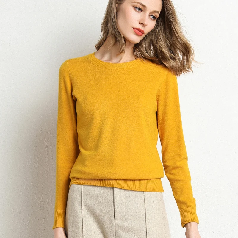 

New Women Sweater Autumn Winter Clothes Solid Round Neck Sweater Jumper Long-sleeved Knitted Pullovers Shirt Female Tops