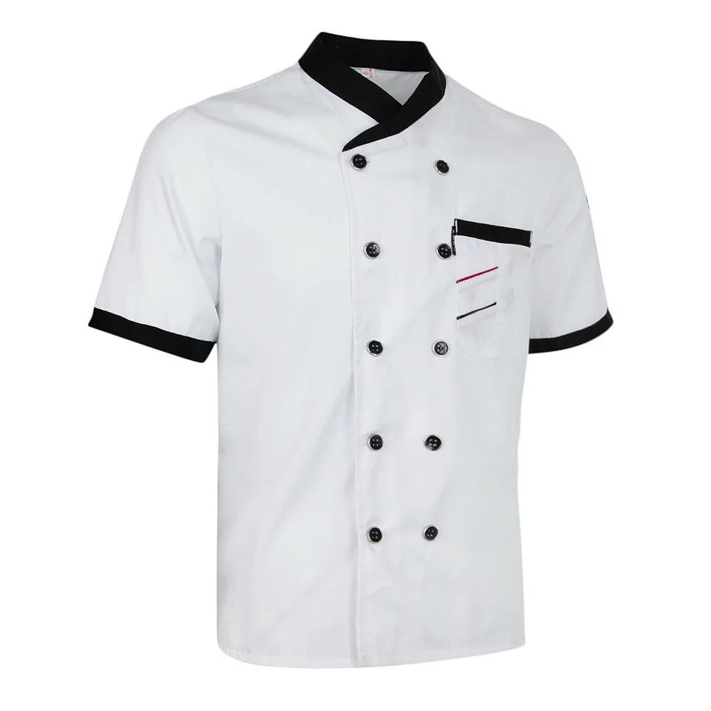 

New Unisex Kitchen Hotel Chef Uniform Bakery Food Service Cook Short Sleeve Shirt Breathable Double Breasted Chef Jacket Clothes