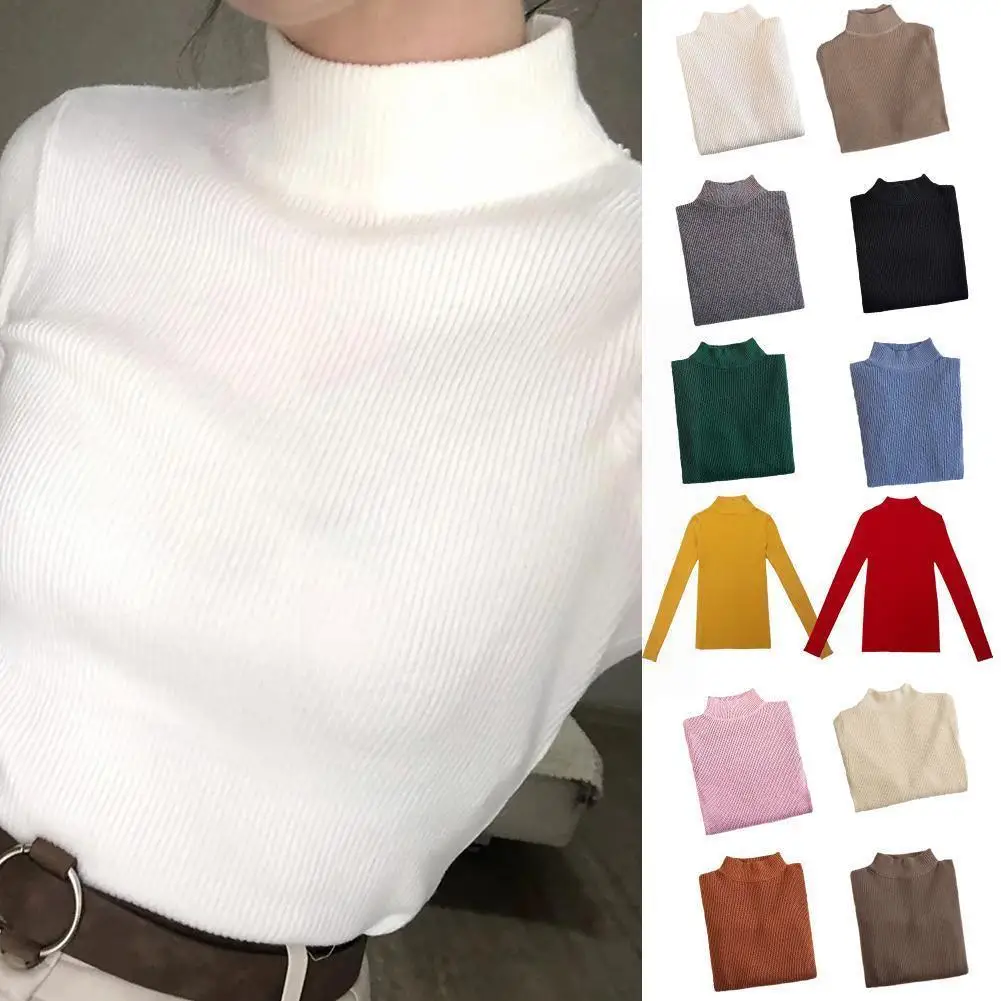

Long Sleeve Turtleneck Tops Slim Knitted Bottoming Fashion Clothing Shirt Pullover Korean Harajuku Women Jumper T Sweater R5s6