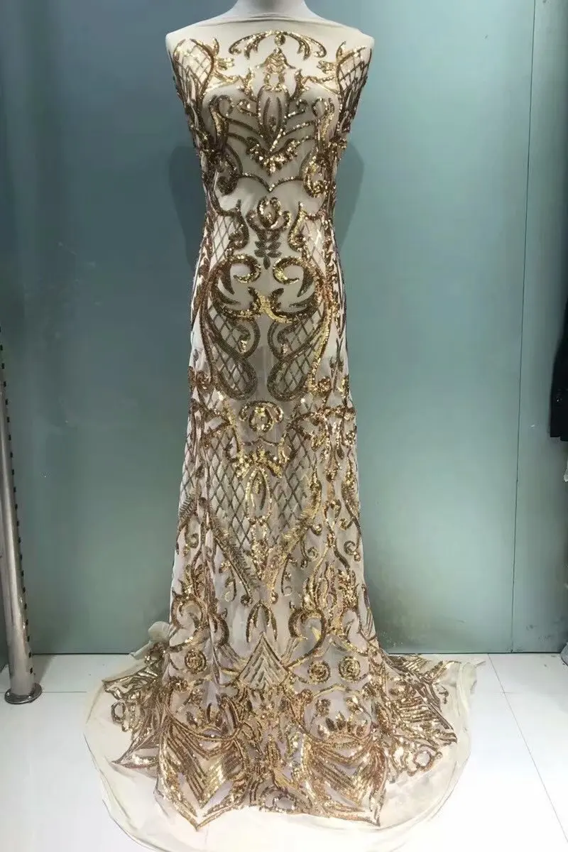 Африканская кружевная ткань золотые блестки Высококачественная для вечернего