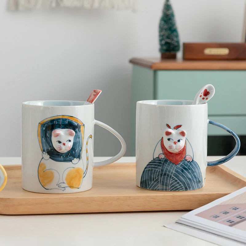 

Creative Handmade Ceramic Mug Three Dimensional Japanese Cute Cat Cup Simple Personality Tazas De Cafe Kitchen Dining Bar EB5MK