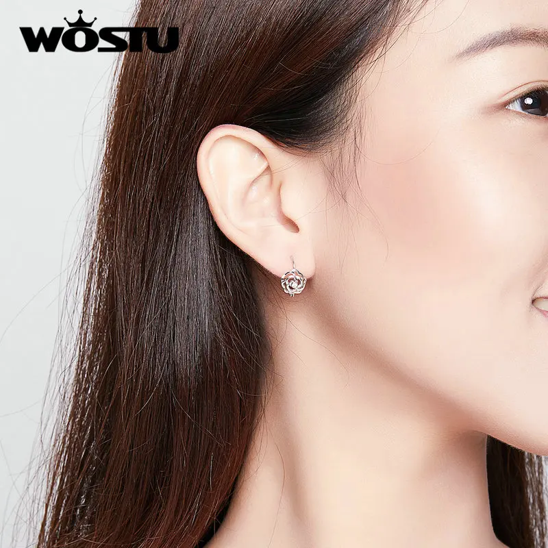 Серьги-каплевидки с розами из стерлингового серебра 925 пробы с деликатным подвесом из циркония для женщин на свадебные украшения WOSTU CQE745.