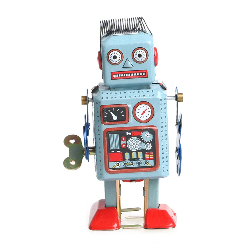 

Vintage Mechanical Clockwork Wind Up Walking Robot Tin Toy Kids Gift Collection E65D