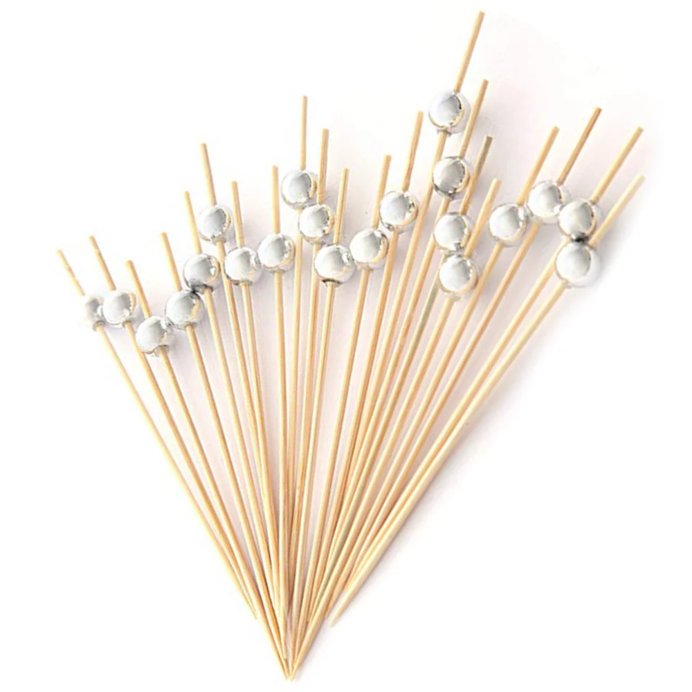 

100 Pcs 12 Cocktail Picks Creative Round Beads Appetizer Picks Fruit Toothpicks Party Supplies (Golden)