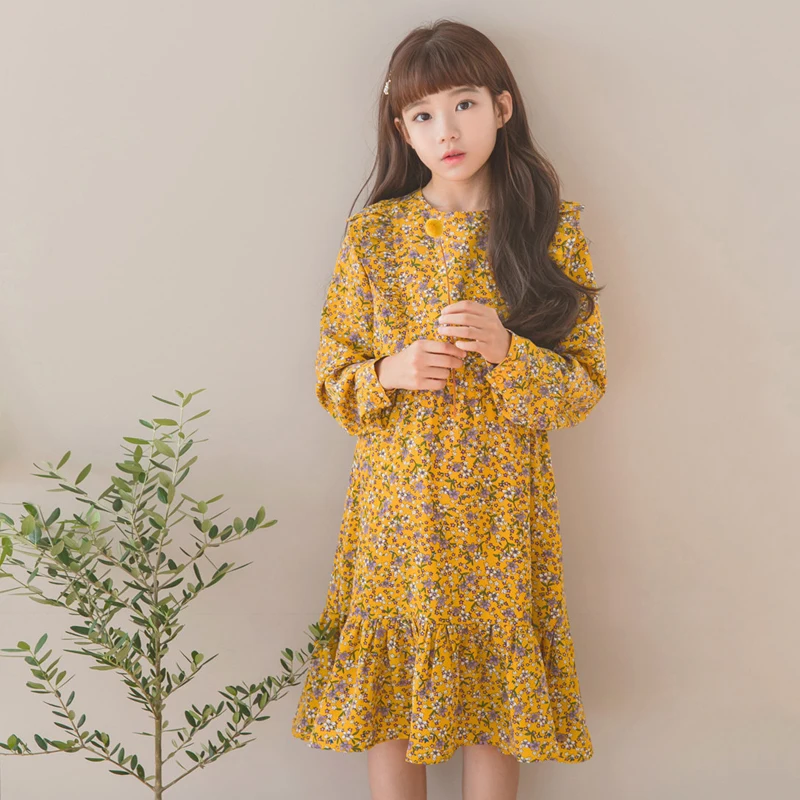 

Floral Print Girls Long Dress Korea Spring Summer Princess Chiffon Beach Dress Little Girls Holiday Party Dress