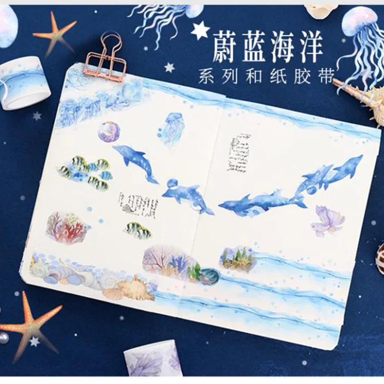 

OWLHO Original Masking Tape Blue Ocean Series Washi Paper Adhesive Tape for Album Handbooks Journal Planner Decorative Stickers