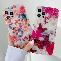 cute butterfly flower glitter phone case for iphone 13 11 xs 12 pro max x xr se 2020 7 8 plus silicone soft floral back cover
