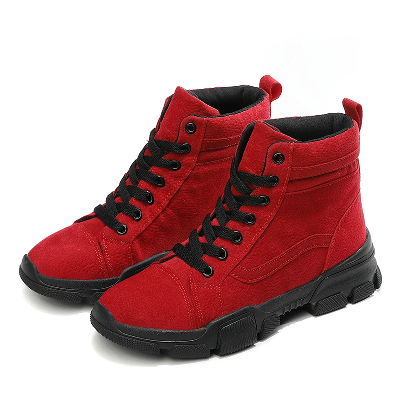 Red ERNESTNM/женские ботинки; коллекция года; Зимние ботильоны; botas mujer invierno; теплая плюшевая женская обувь; Узкие ботинки из искусственной замши; пикантная красная обувь - Цвет: Red