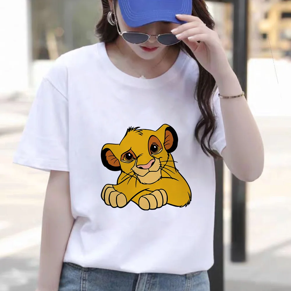 

Women T Shirt Summer Short Sleeve Casual White O-neck Tshirts The Lion King Simba Print Harajuku Tshirts Graphic Tees Tee Tops