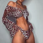 Купальник-бикини женский с леопардовым принтом, пикантный комплект бикини с длинным рукавом, пляжная одежда с высокой талией, купальный костюм, 2020