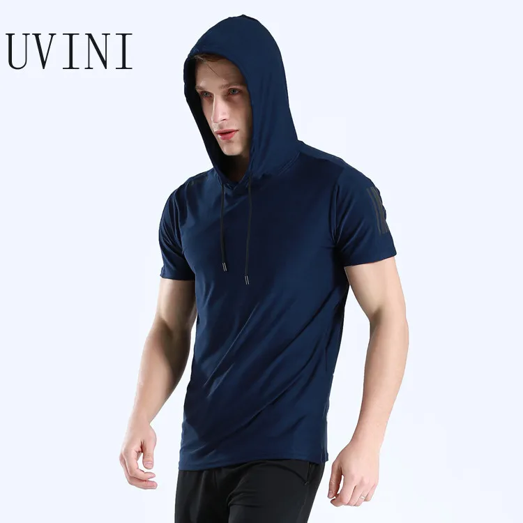 Men Running Hoodie Shirts Fitness Sweatshirt Quick-dry Jersey Gyms Clothing Short Sleeve Training Top Male Sports T Shirt
