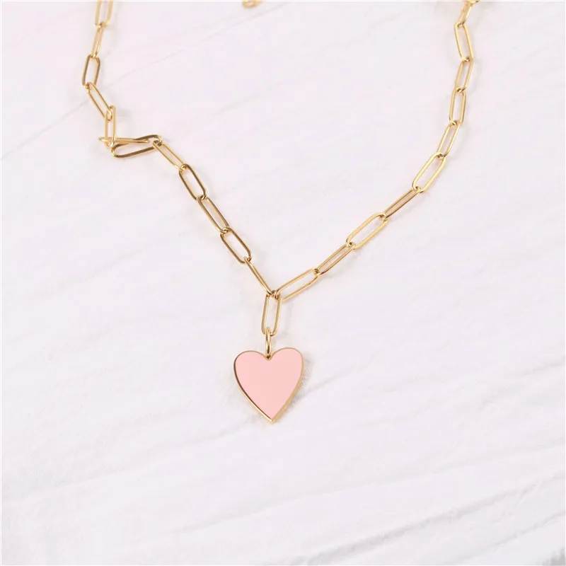 

New ins Retro Pink Peach Heart Love Necklace Temperament Simple Chain Heart Pendant Necklaces For Women Fashion Jewelry Gifts