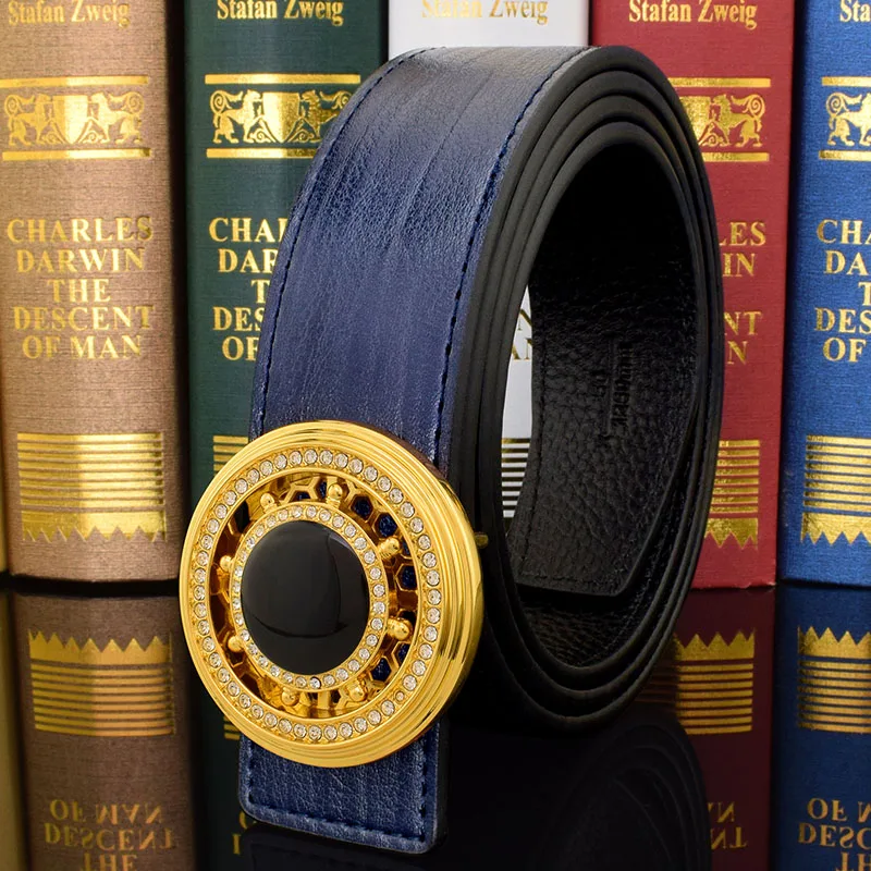 High qualit belt buckle male leather cowhide rotating men's leather blue business wild personality luxury jacket ceinture homme