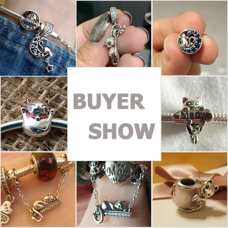 Кот серебряные бусины 925 пробы спящий LazyCat Moon Story Pussy Животное Бусины Подходят талисманы Серебро 925 браслет хорошее ювелирное изделие