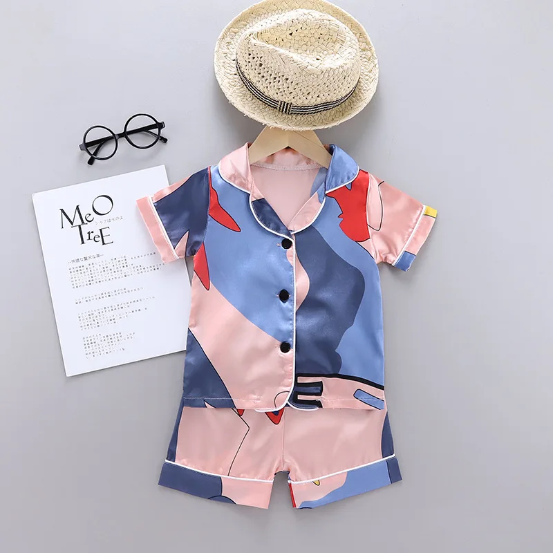 

Girls summer sleepwear clothing sets children fashion coat shorts 2pcs tracksuits for baby boys toddler casual homewear pajamas