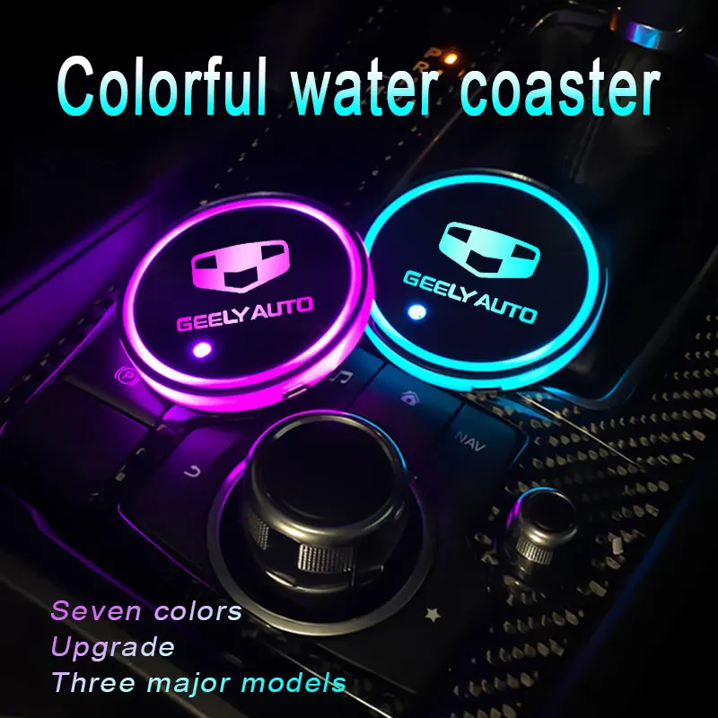 

Car Logo 7 Colors Led Atmosphere Light Luminous Car Water Coaster For Geely GL Emgrand LNEW S GS Auto Accessories