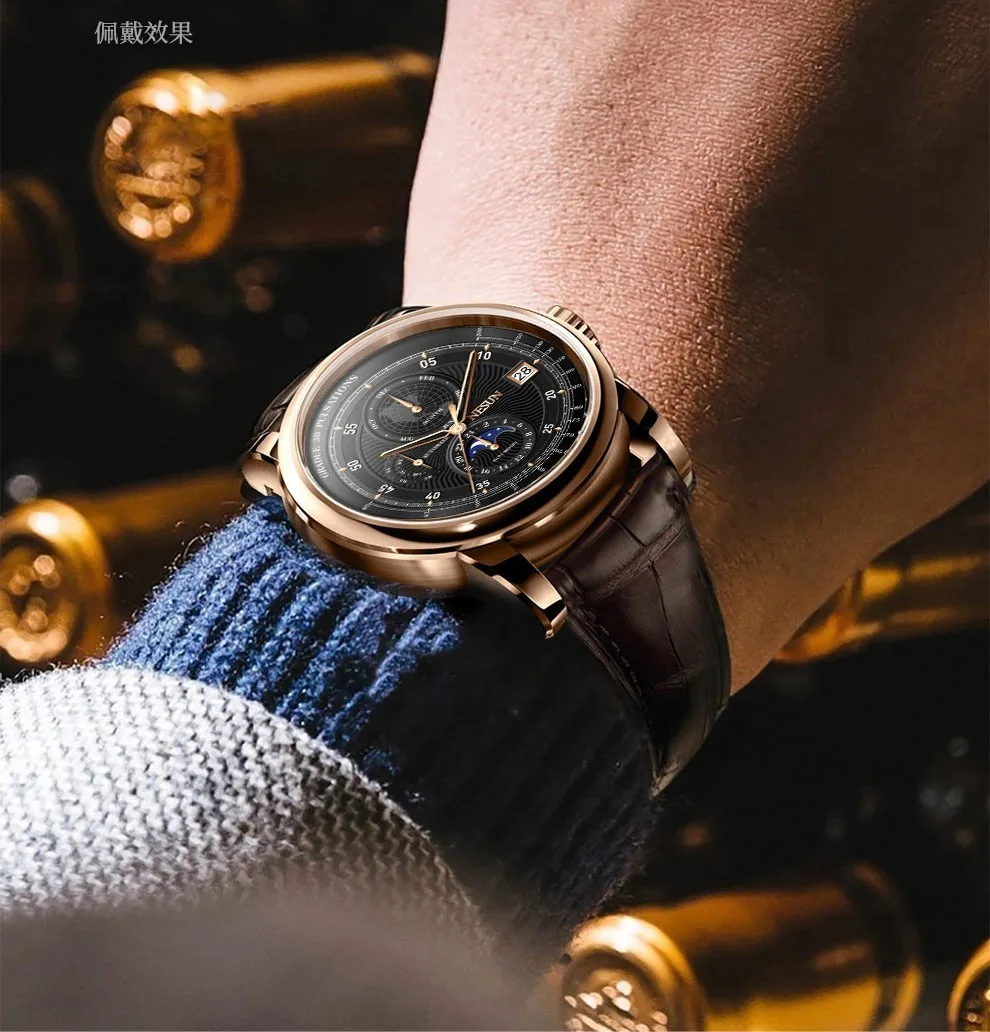 Швейцария NESUN мужской роскошный бренд часов Moon Phase авто механические мужские наручные часы Сапфировая кожа Relogio часы N9022-3