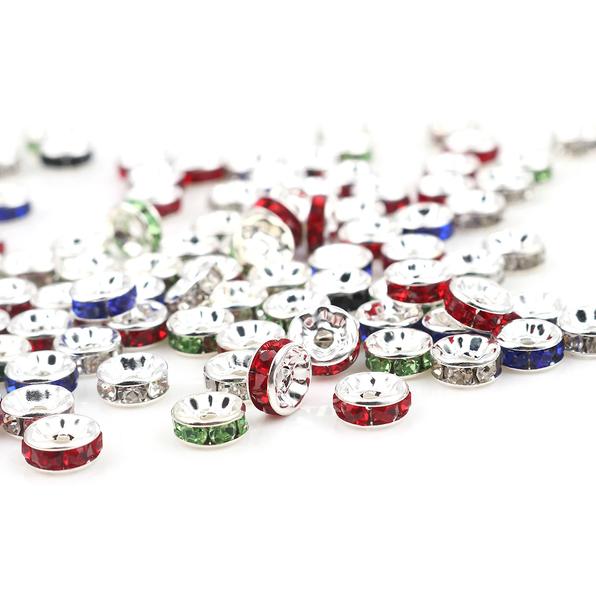 

100 PCs 4mm 6mm 7mm Beads Zinc Based Alloy & Glass Spacer Beads Round Silver Color Clear Rhinestone Accessories DIY Bracelet