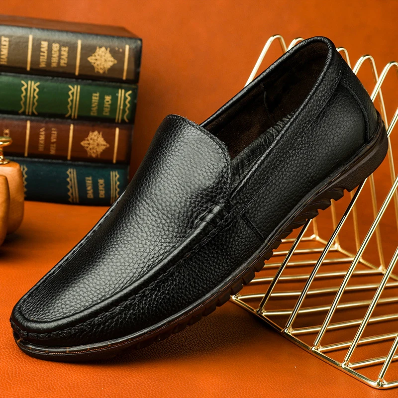 

Vintage Leather Men Shoes Luxury Brand 2021 Italian Casual Slip on Flats Formal Loafers Men Moccasins Black Male Driving Shoes